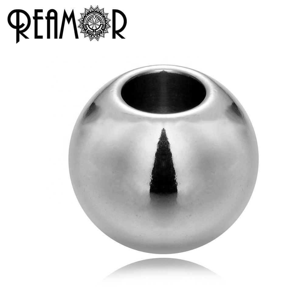 REAMOR High Polished Round 10mm Stainless Steel Beads For String Bracelet Jewelry Making Wholesale