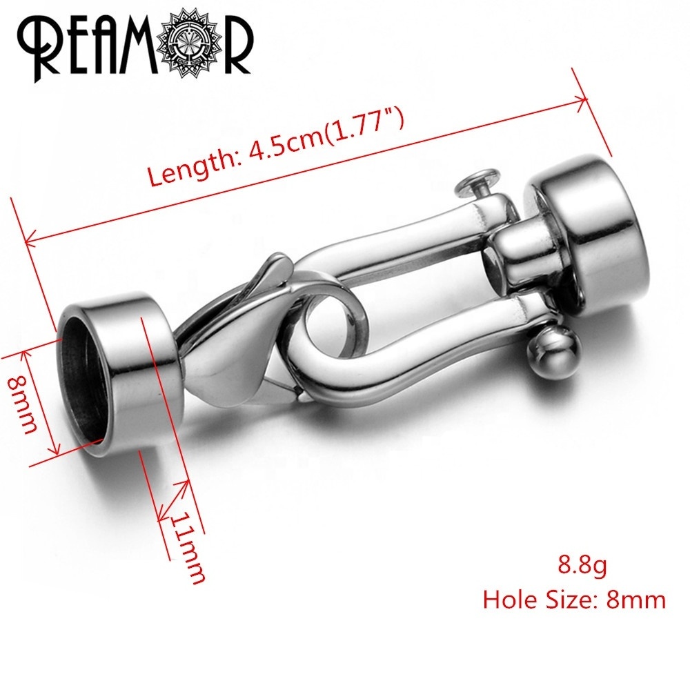 REAMOR 8mm 316L Stainless steel Connectors Charms Lobster Clasp Fit Round Leather Bracelet Jewelry Making DIY Findings Wholesale