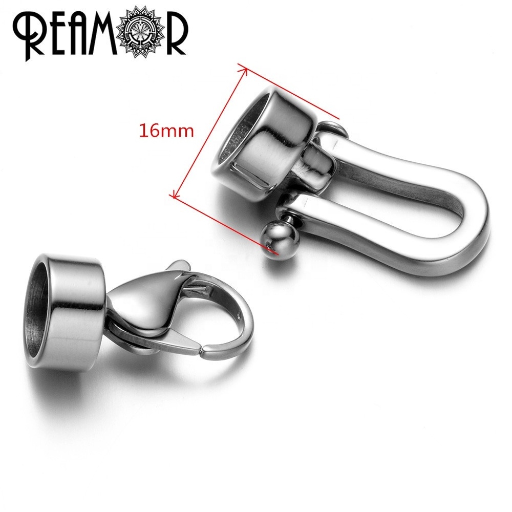 REAMOR 8mm 316L Stainless steel Connectors Charms Lobster Clasp Fit Round Leather Bracelet Jewelry Making DIY Findings Wholesale