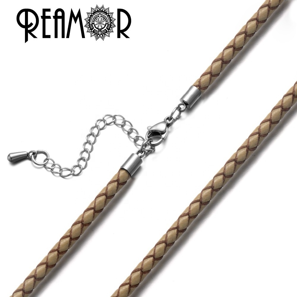 REAMOR 14 Colors Leather Rope Chains Necklace 316L Stainless Steel Lobster Clasp For DIY European Necklace Accessories Wholesale