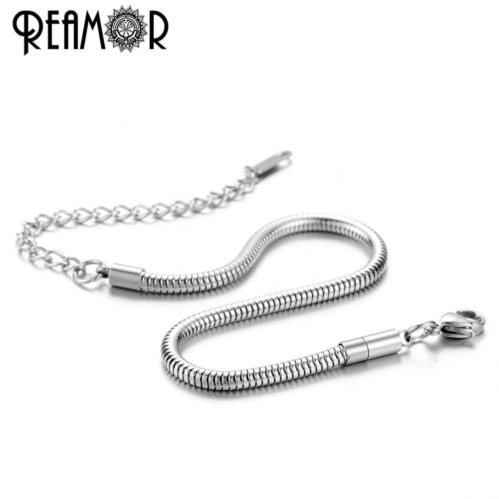 Reamor Adjustable Snake Charm Bracelet Women With Extender Chain Titanium Stainless Steel For European Bead DIY Charms Bracelet