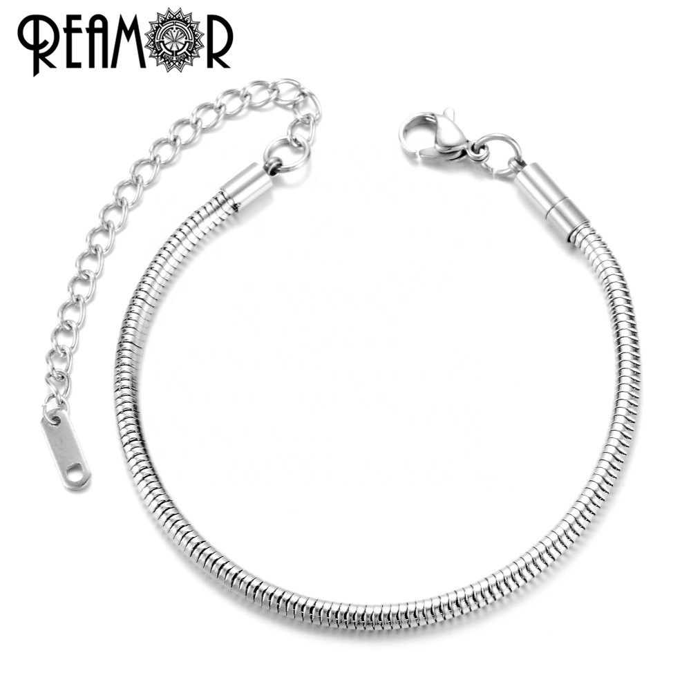 Reamor Adjustable Snake Charm Bracelet Women With Extender Chain Titanium Stainless Steel For European Bead DIY Charms Bracelet