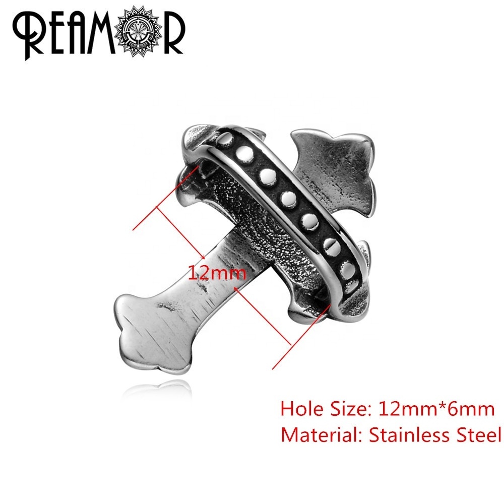 REAMOR 12*6mm Antique Pattern 316l Stainless Steel Cross European Charm Beads For DIY Jewelry Making Men Bracelet Bead