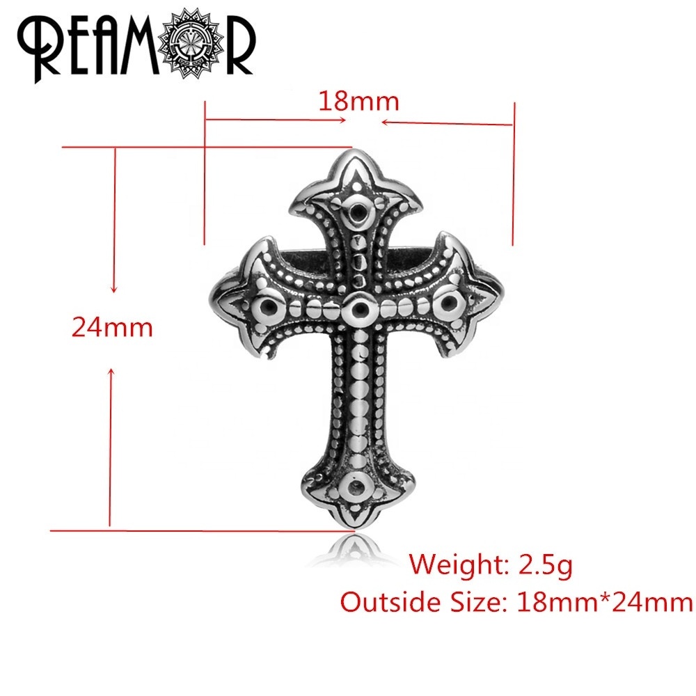 REAMOR 12*6mm Antique Pattern 316l Stainless Steel Cross European Charm Beads For DIY Jewelry Making Men Bracelet Bead