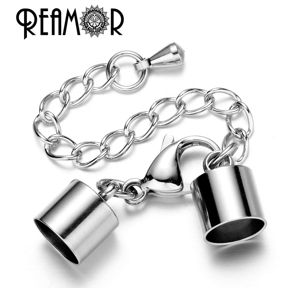 REAMOR 316L Stainless Steel Lobster Clasps Hooks Extender Chain Connector For Leather Bracelet DIY Jewelry Findings