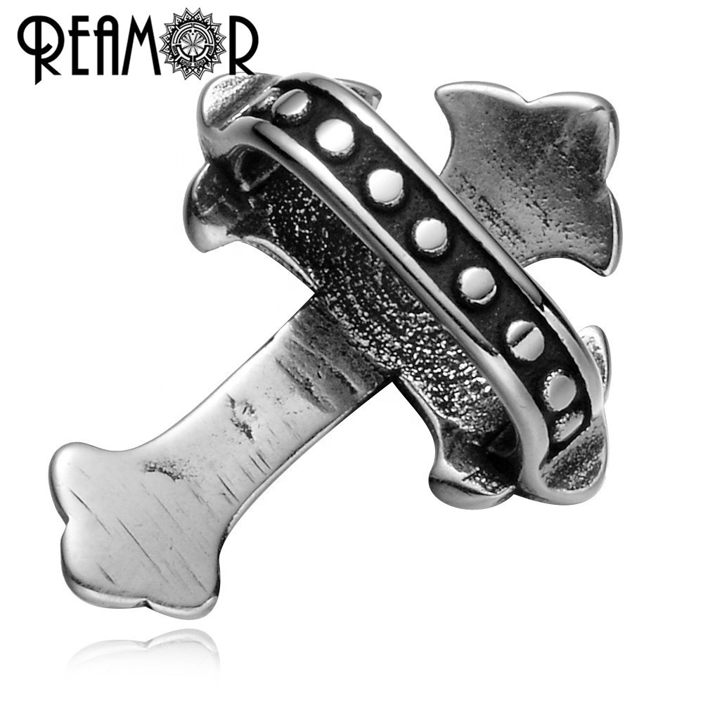 REAMOR 12*6mm Antique Pattern 316l Stainless Steel Cross European Charm Beads For DIY Jewelry Making Men Bracelet Bead