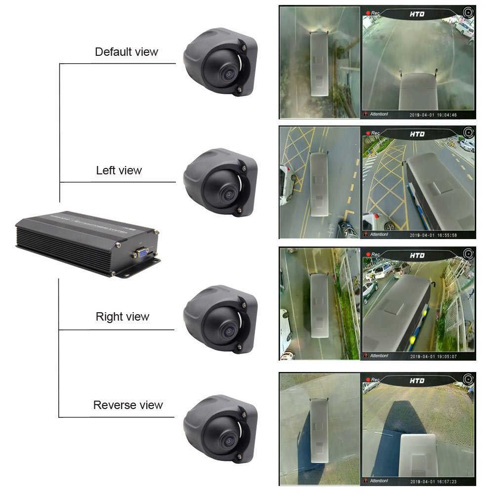 3D 360 Degree Surrounding Bird View Truck Bus Security 4 Way Camera DVR Recording All Round View 360 Panoramic Car Camera System