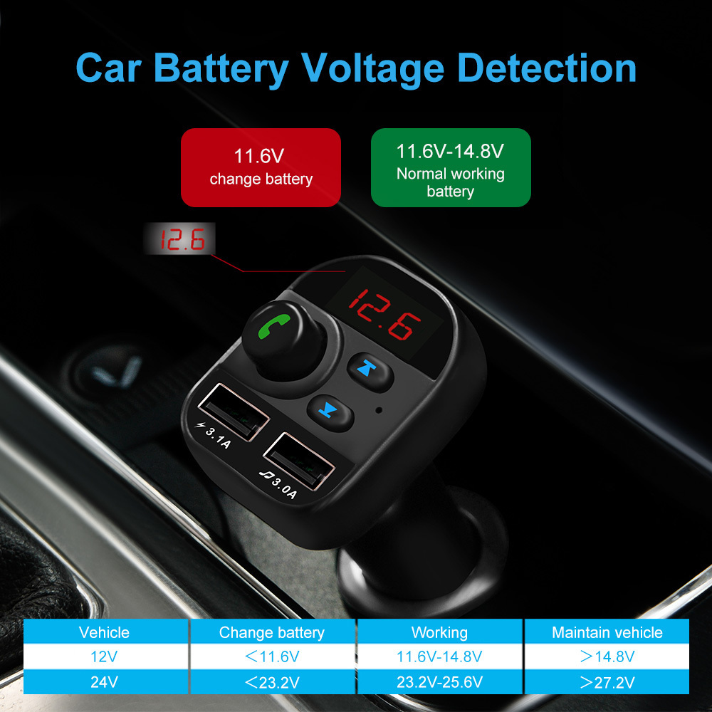 Dual USB Charger Hands-Free Car Kit Wireless Radio Audio Adapter 5.0 BT FM Transmitter Car MP3 Player