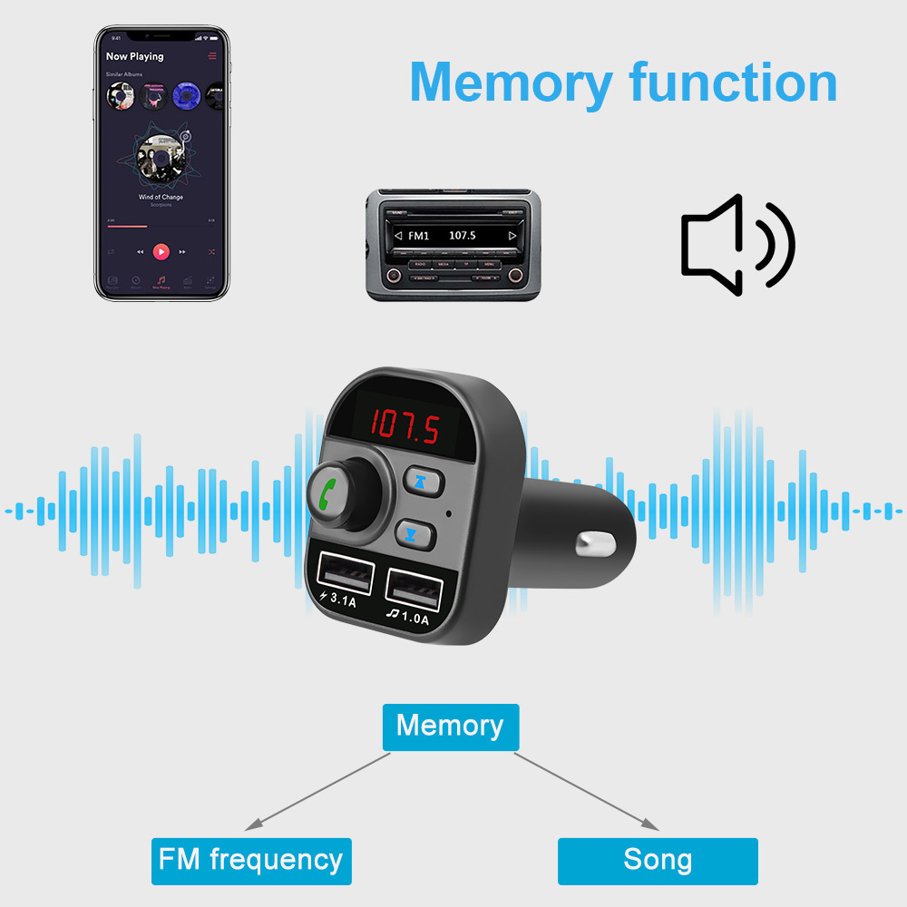 Dual USB Charger Hands-Free Car Kit Wireless Radio Audio Adapter 5.0 BT FM Transmitter Car MP3 Player