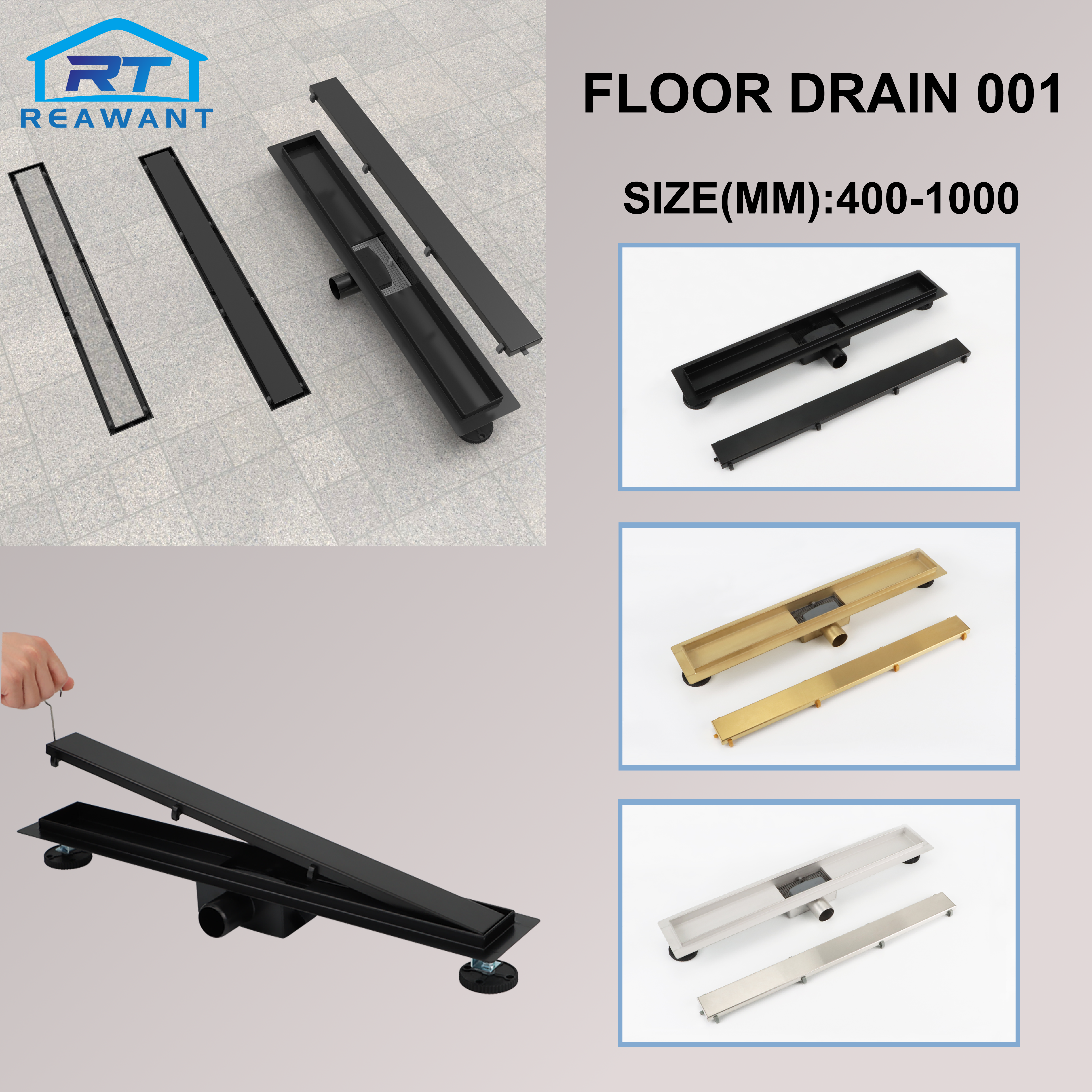 Wholesale Removable Simple Cover Floor Drain Concrete Pave Linear Shower Drain with New Siphon