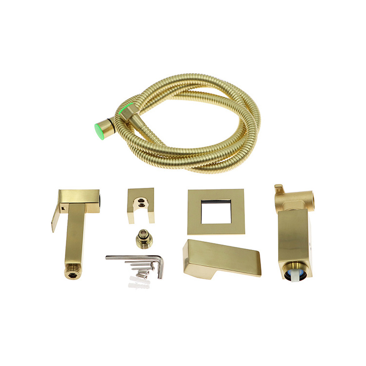 Golden Brass Toilet Bidet Sprayer Faucet With Shower Hose