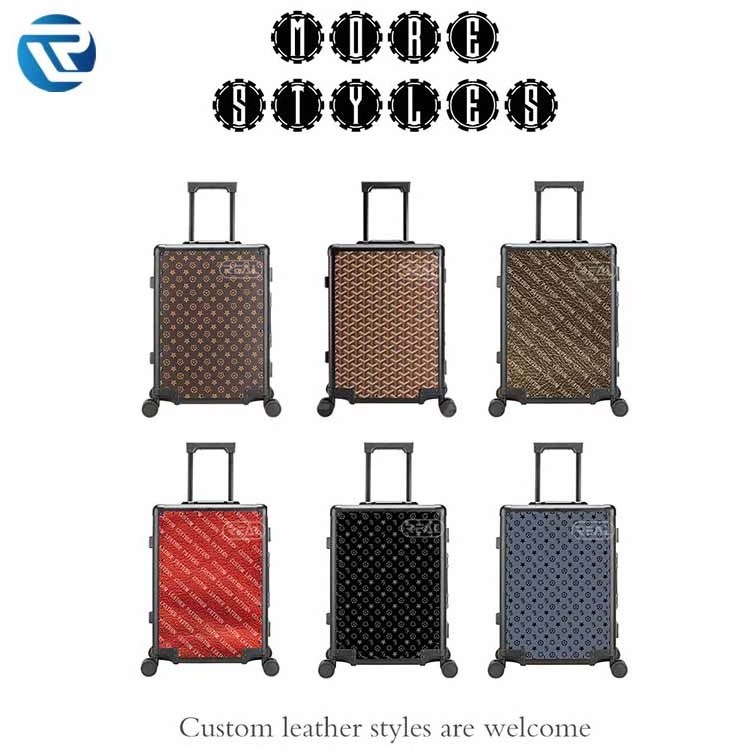 Factory Custom koffer aluminum 3 pcs Leather&Aluminium Magnesium Alloy Frame Travel Luggage Vintage Suitcase luggage Sets