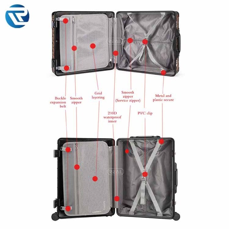 Factory Custom koffer aluminum 3 pcs Leather&Aluminium Magnesium Alloy Frame Travel Luggage Vintage Suitcase luggage Sets