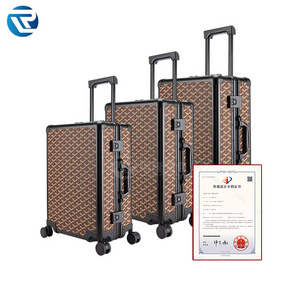 Stylish custom leather aluminum frame luggage mesh interior design unisex upscale design suitcase