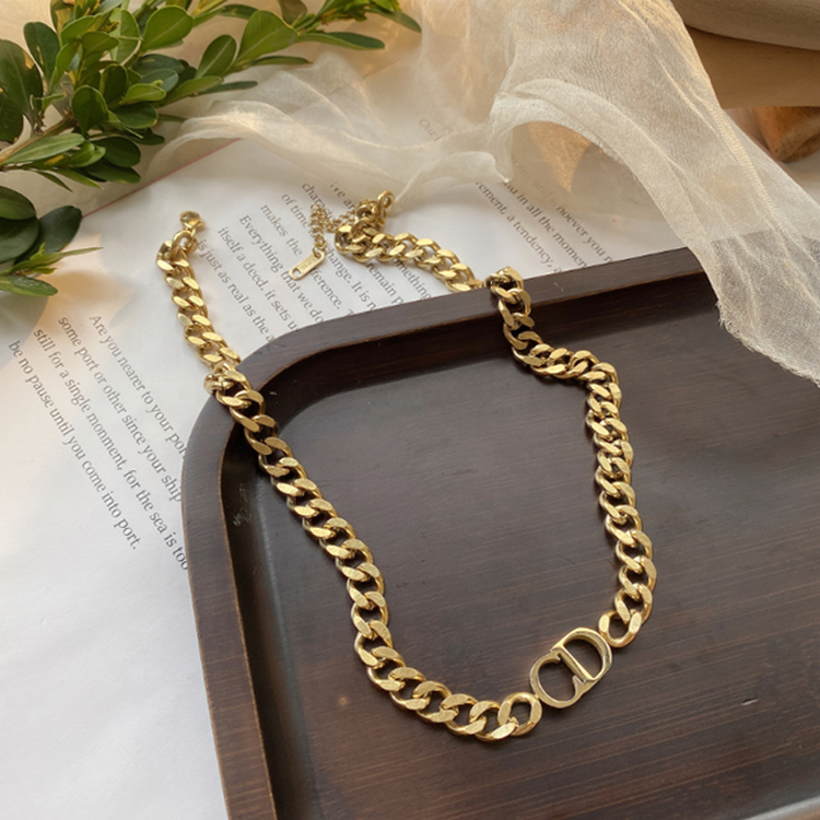 Luxury Jewelry Women Accessories Gold Plated Jewelry Necklace Titanium Stainless Steel Letter Chain Necklace