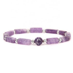 Rebaccas Natural Stone Pulseras Rectangle Natural Purple Crystal Amethyst Stone Bead Bracelets