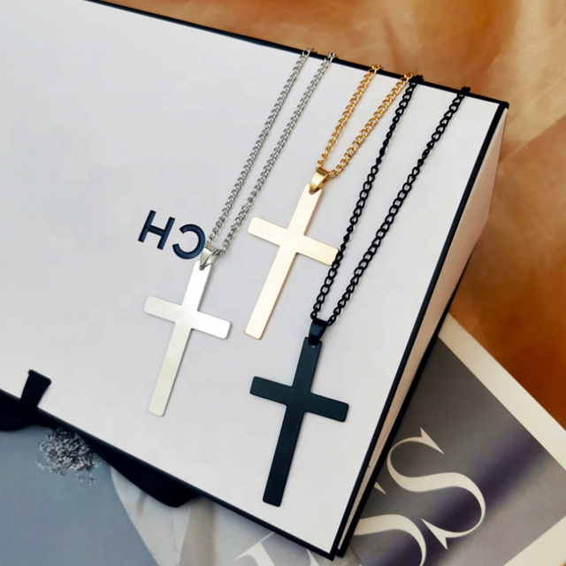 Cross Necklace Plated Gold Silver Black Prayer Choker Cross Pendant Necklaces For Men Jewelry Gift Custom OEM Stainless Steel