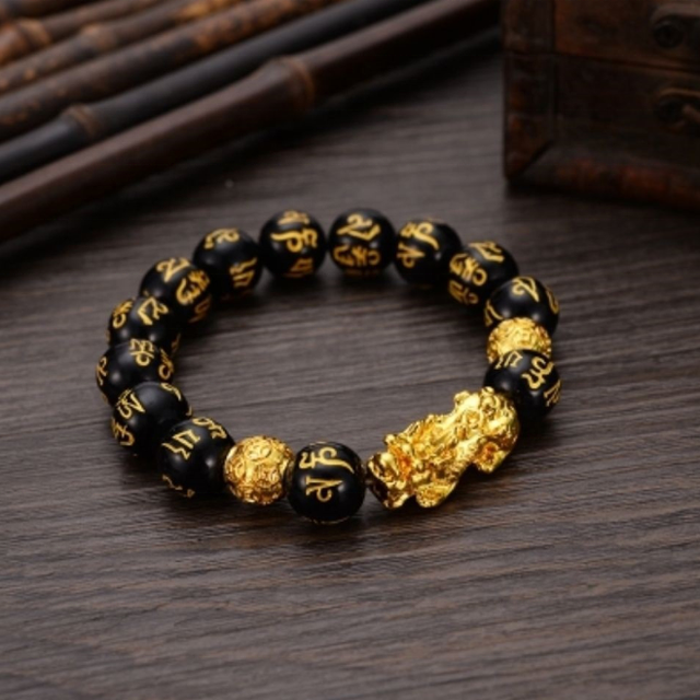 Man Natural Stone Unisex Anxiety Adjustable Gem Stone Bali Jewelry Black glass Bracelet PIXIU fengshui bracelet