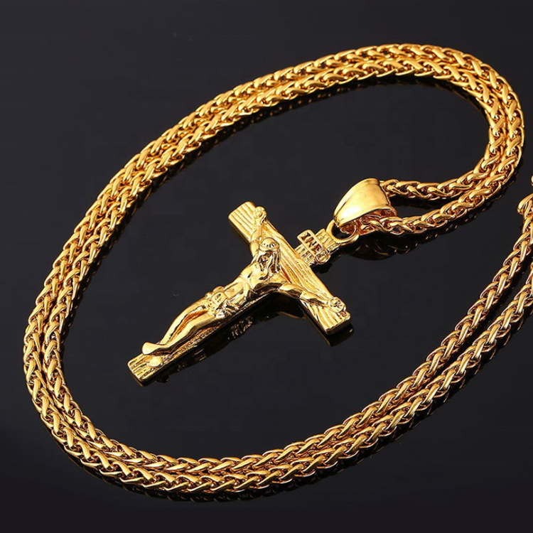 Religious Jesus Cross Necklace for Men 2022 New Fashion Gold color Cross Pendent with Chain Necklace Jewelry Gifts for Men