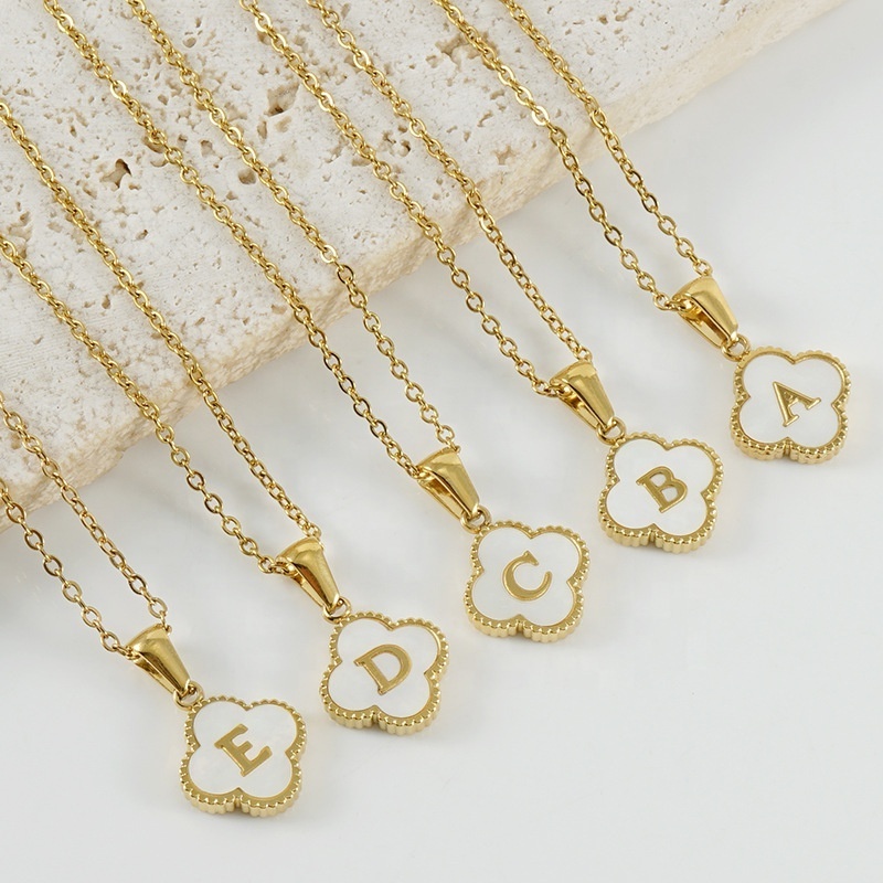 Fashion 2023 Jewelry Necklace Gold Plated Stainless Steel Shell Letter Clover Flowers Pendant Necklace Women