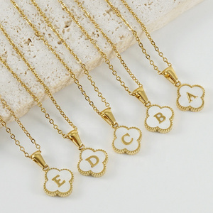 Fashion 2023 Jewelry Necklace Gold Plated Stainless Steel Shell Letter Clover Flowers Pendant Necklace Women