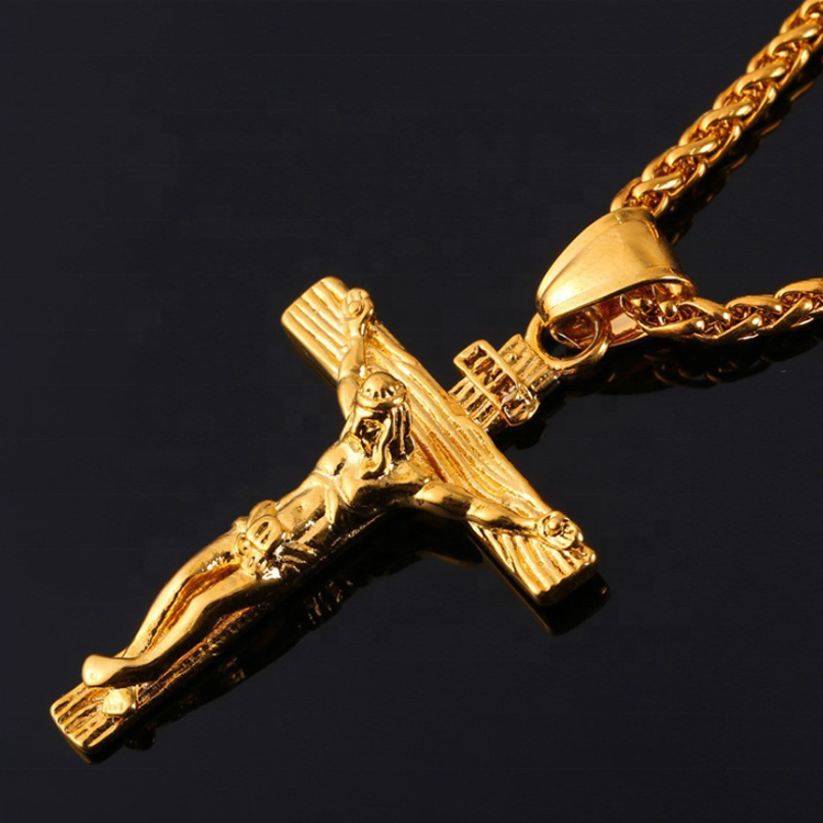 Religious Jesus Cross Necklace for Men 2022 New Fashion Gold color Cross Pendent with Chain Necklace Jewelry Gifts for Men