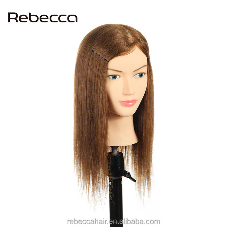 Rebecca 8-26inches Brown Human Hair Custom Pretty Barber Hair Manikin Training Heads Practice Mannequin Head Without Shoulders