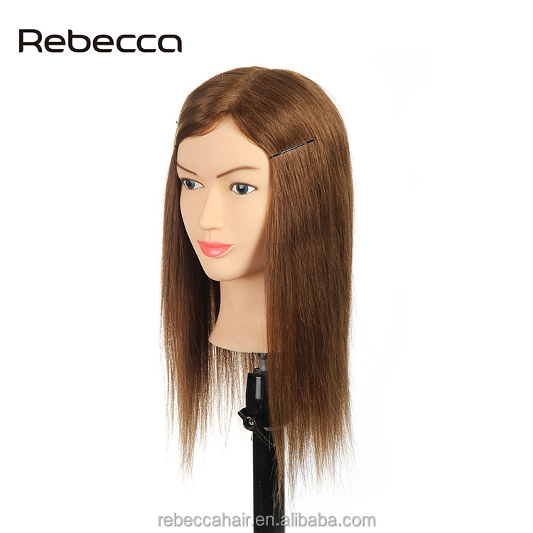 Rebecca 8-26inches Brown Human Hair Custom Pretty Barber Hair Manikin Training Heads Practice Mannequin Head Without Shoulders