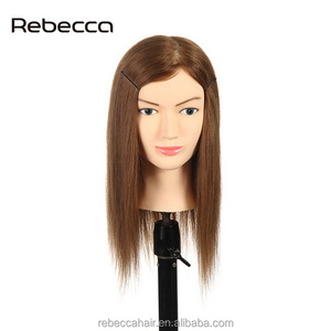 Rebecca 8-26inches Brown Human Hair Custom Pretty Barber Hair Manikin Training Heads Practice Mannequin Head Without Shoulders