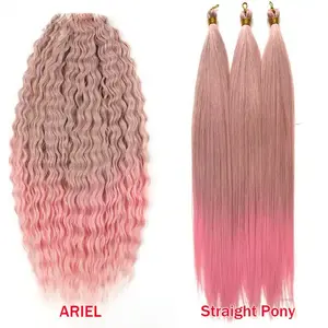 wholesale Ariel Straight Pony Hair 30" Bundles Crochet Braids Synthetic Braiding Hair Ombre Blonde Crochet Hair Extensions