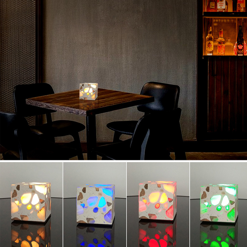 Bar lamp cordless table lamp square iron and craft stone nightlight rechargeable RGB table lamp