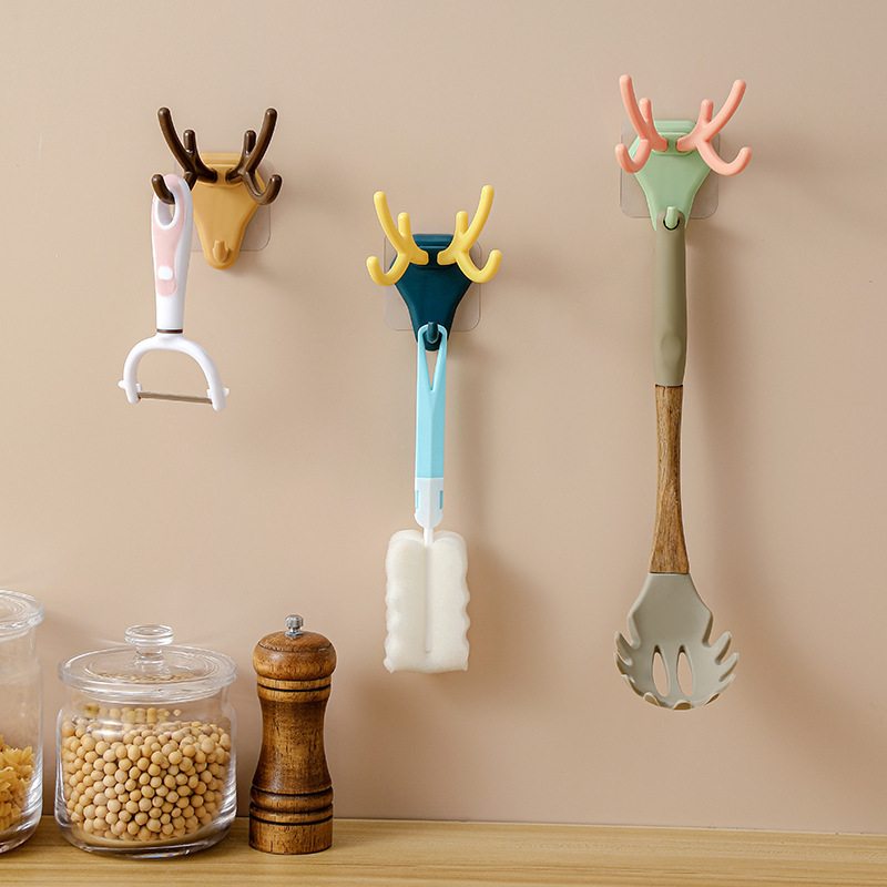 Creative personality deer head wall hanging storage suction cups kitchen bathroom coat rack hooks antlers wall decorative hooks