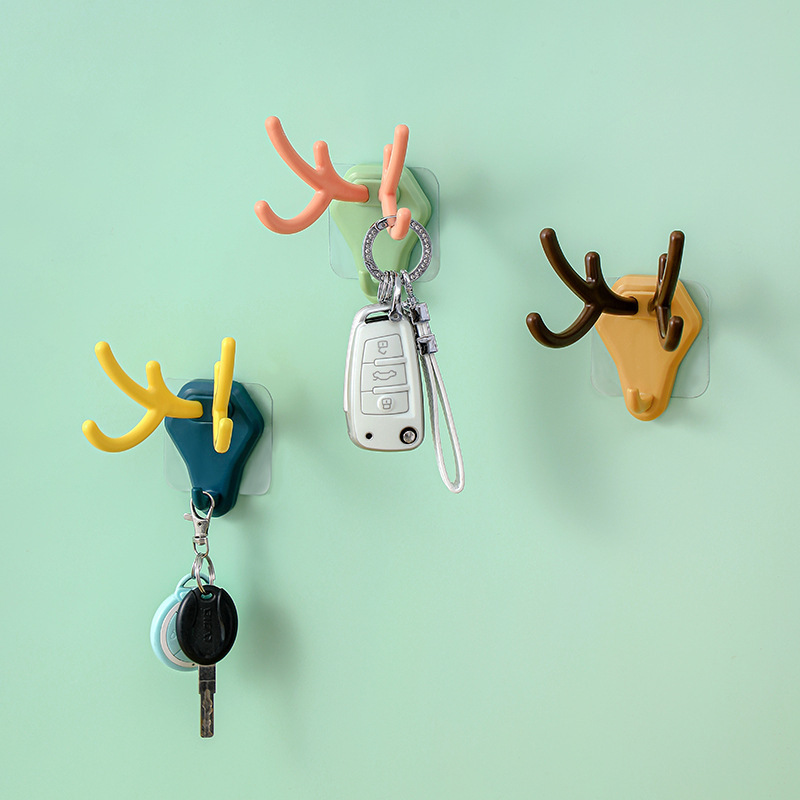 Creative personality deer head wall hanging storage suction cups kitchen bathroom coat rack hooks antlers wall decorative hooks