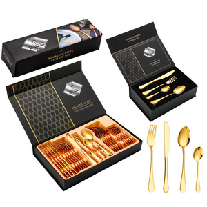 Portugal Style Flatware Restaurant Luxury Gold 24pcs Cutlery Set For Wedding Stainless Steel Fork And Spoon Set Cutlery