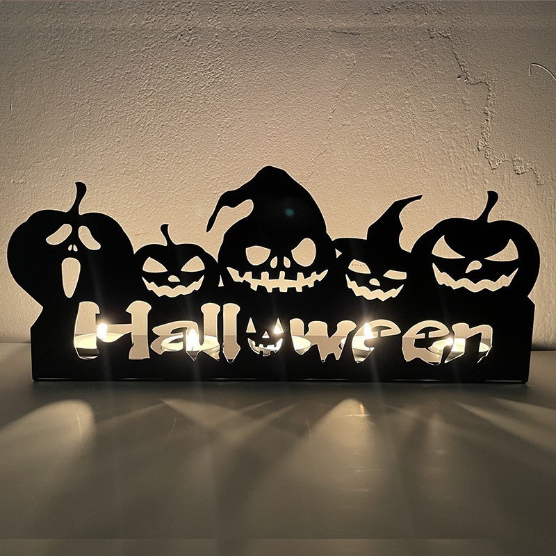 Halloween home decor Black Metal Pumpkin Luminary lantern Tealight Candle Holder