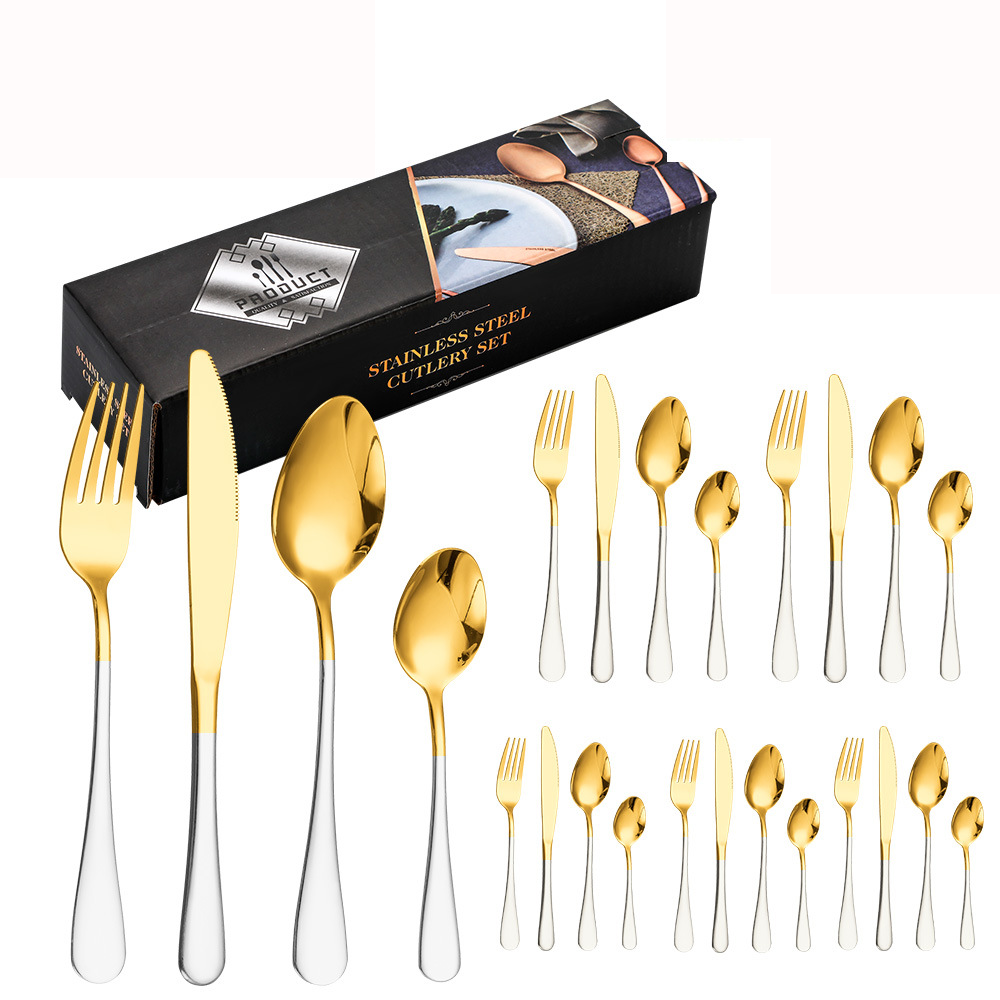 Portugal Style Flatware Restaurant Luxury Gold 24pcs Cutlery Set For Wedding Stainless Steel Fork And Spoon Set Cutlery