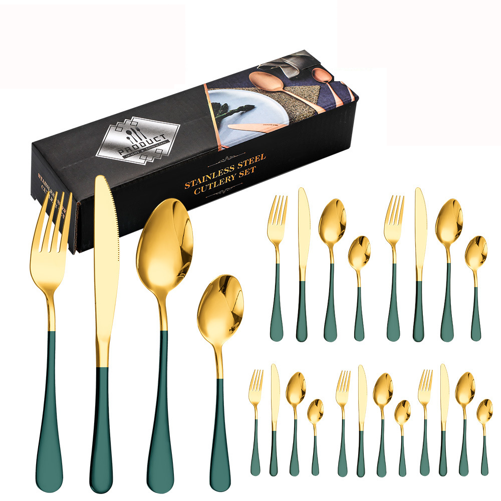 Portugal Style Flatware Restaurant Luxury Gold 24pcs Cutlery Set For Wedding Stainless Steel Fork And Spoon Set Cutlery