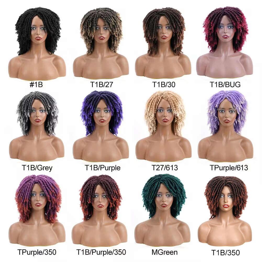 Braided Wigs For Women Synthetic Ombre Braided Dreadlock Wig Black Brown Red African Faux Locs Crochet Twist Hair Short Wigs