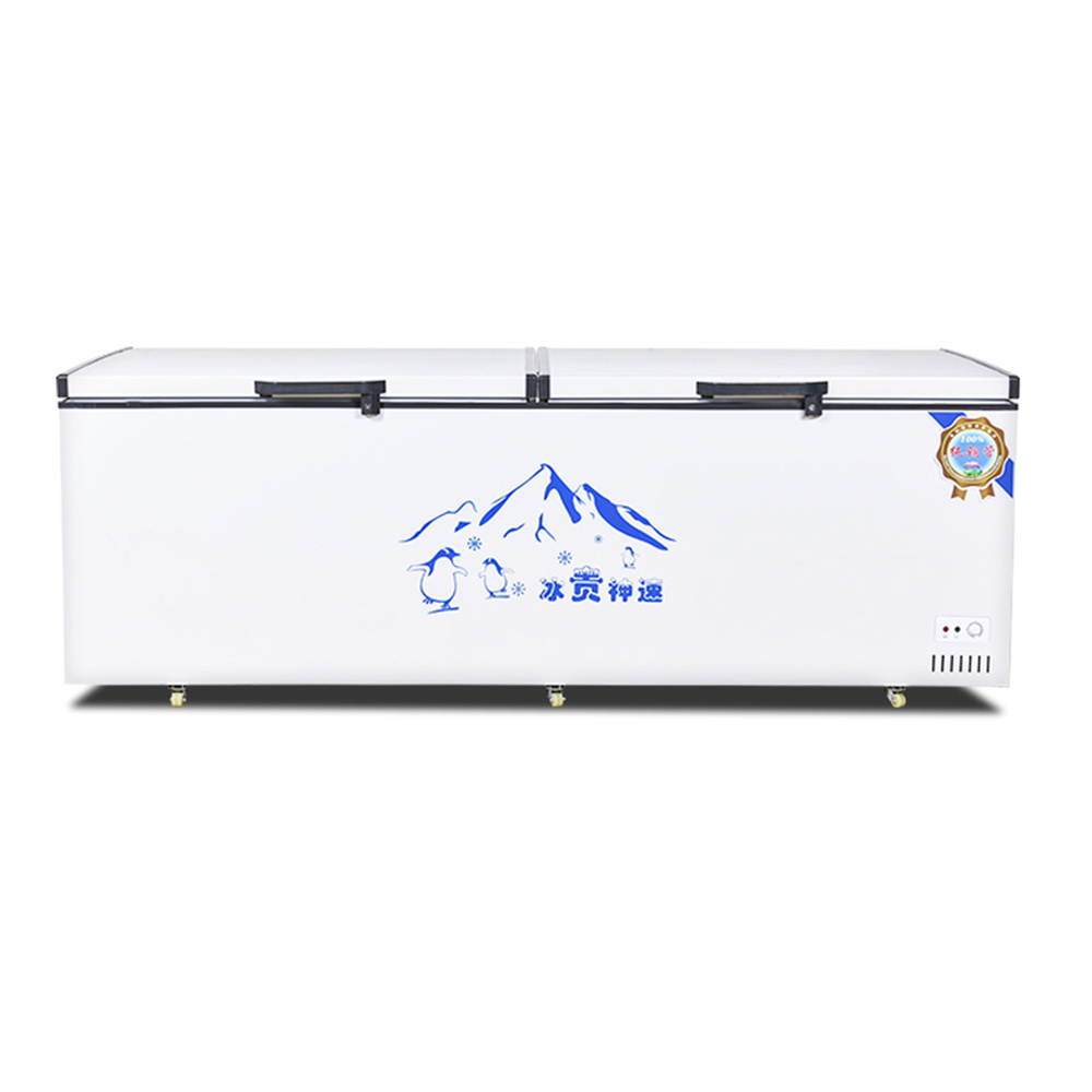 Rebirth CE Approved Top Open Single Door deep chest electric freezer with lock LED Light Single temperature big propane freezer