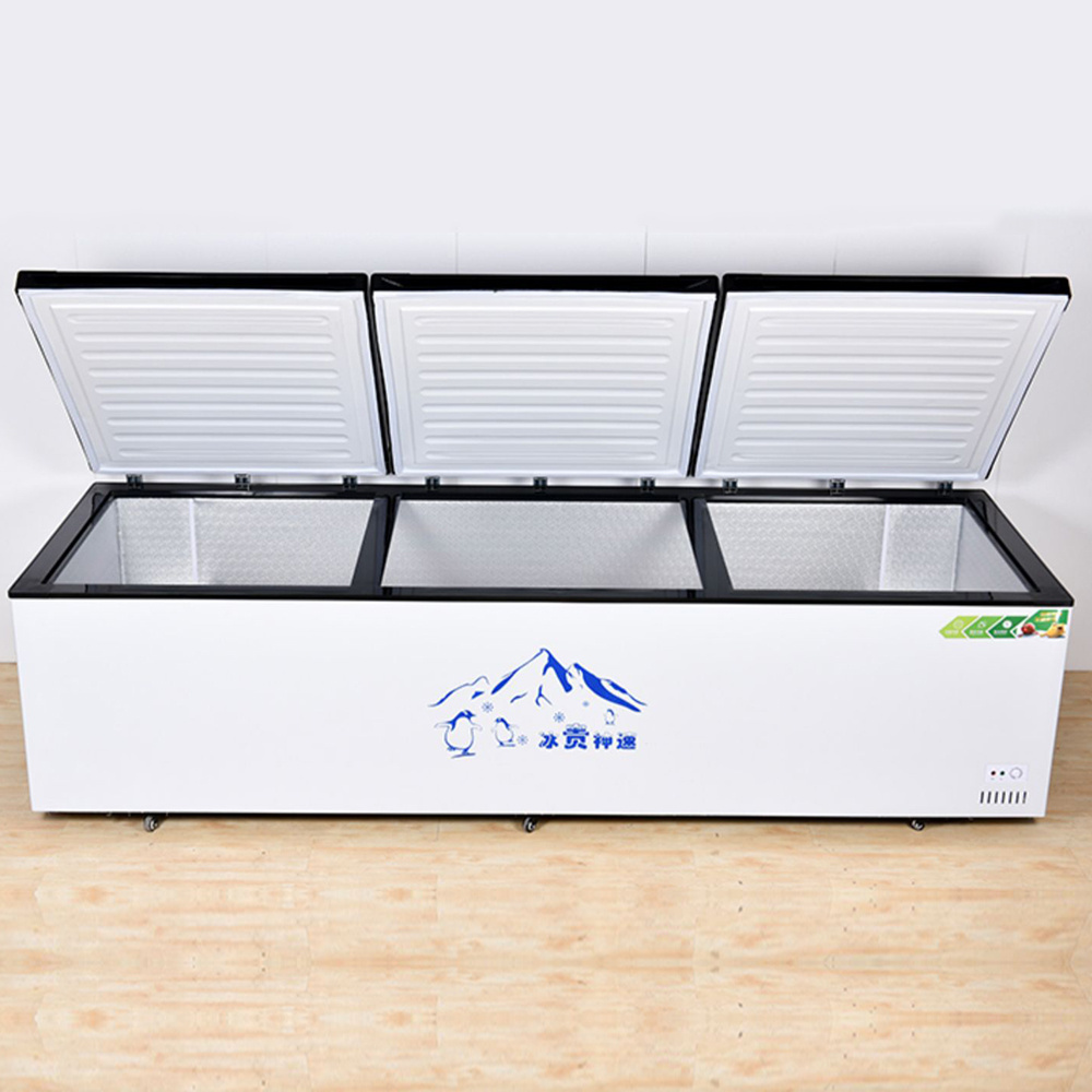 Rebirth CE Approved Top Open Single Door deep chest electric freezer with lock LED Light Single temperature big propane freezer