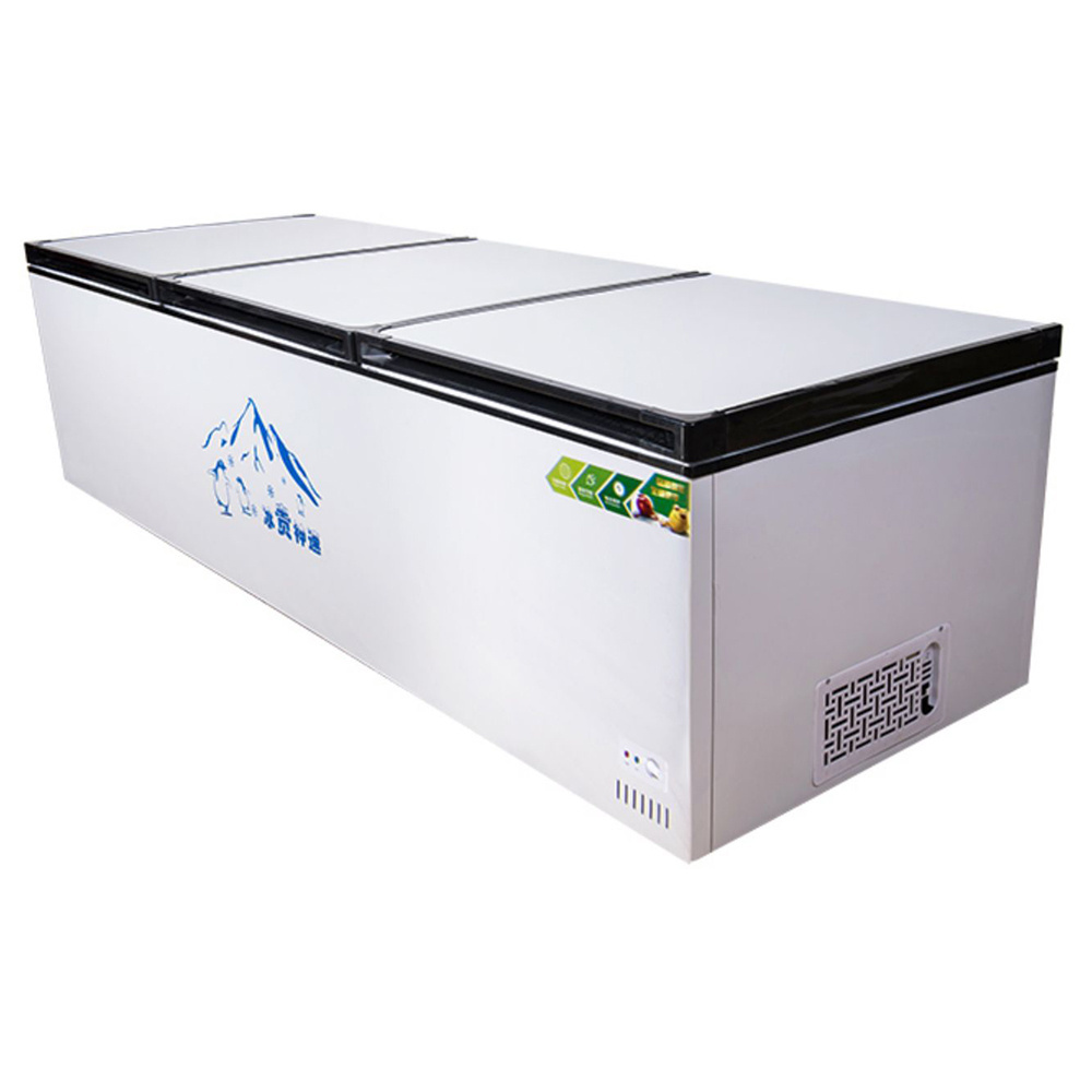 Rebirth CE Approved Top Open Single Door deep chest electric freezer with lock LED Light Single temperature big propane freezer