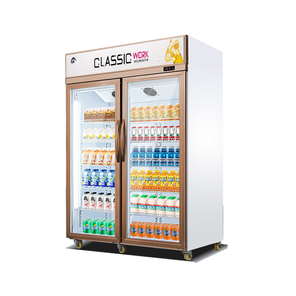 OEM The Best Double Door Refrigerator Commercial Glass Display Showcase Drink Coolers Upright Fridge For Sale