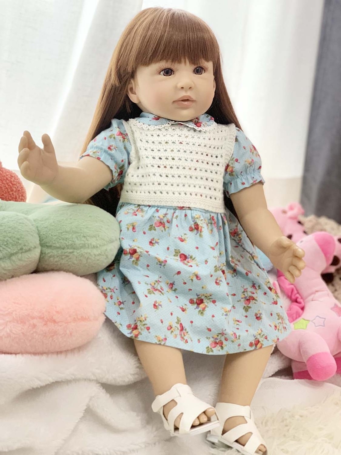 Mueve Ojos Vollsilikon 19-Inch Real Baby Doll Blue Pee Moving Silicone and Clothes Mini Reborn Dolls for Gifts