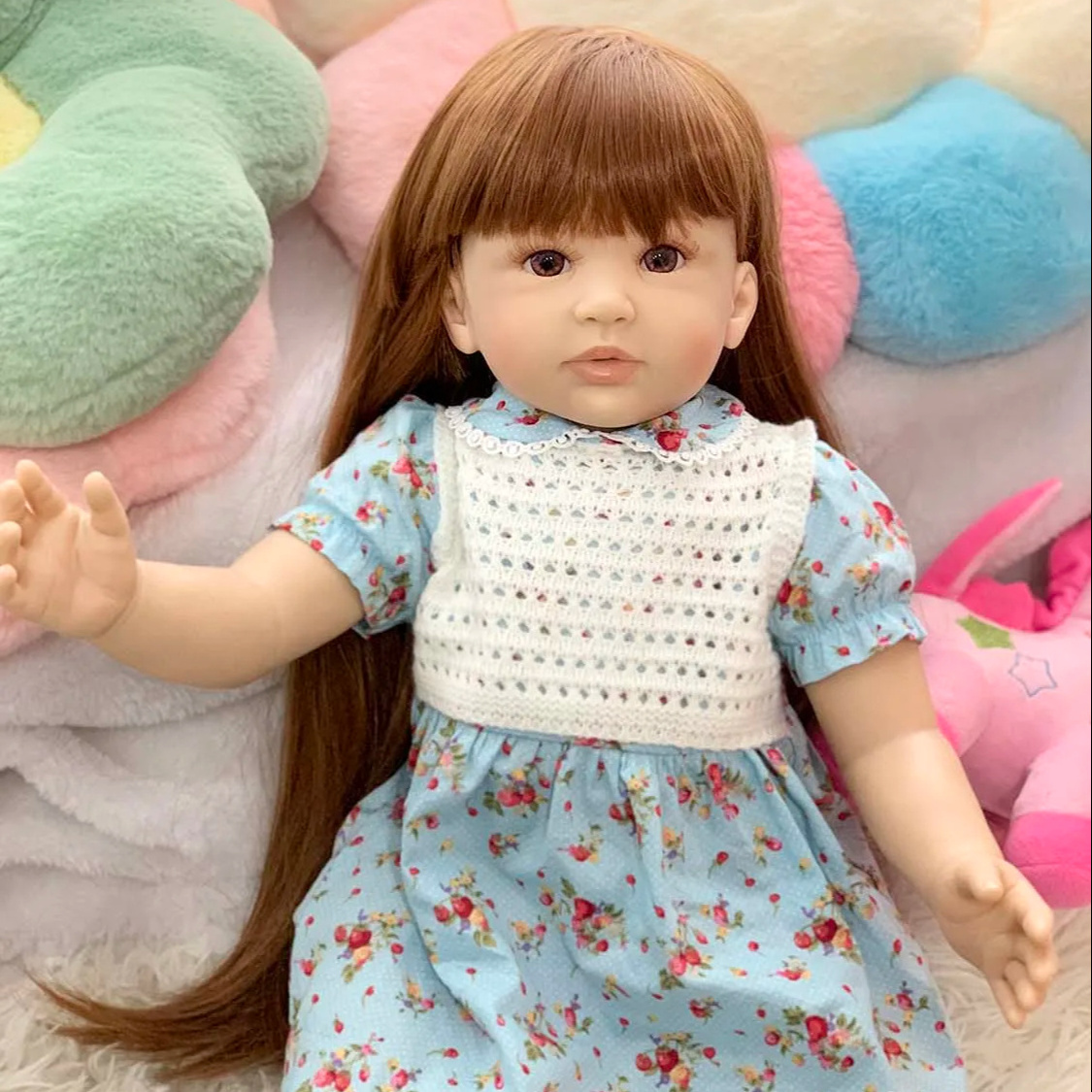 Mueve Ojos Vollsilikon 19-Inch Real Baby Doll Blue Pee Moving Silicone and Clothes Mini Reborn Dolls for Gifts