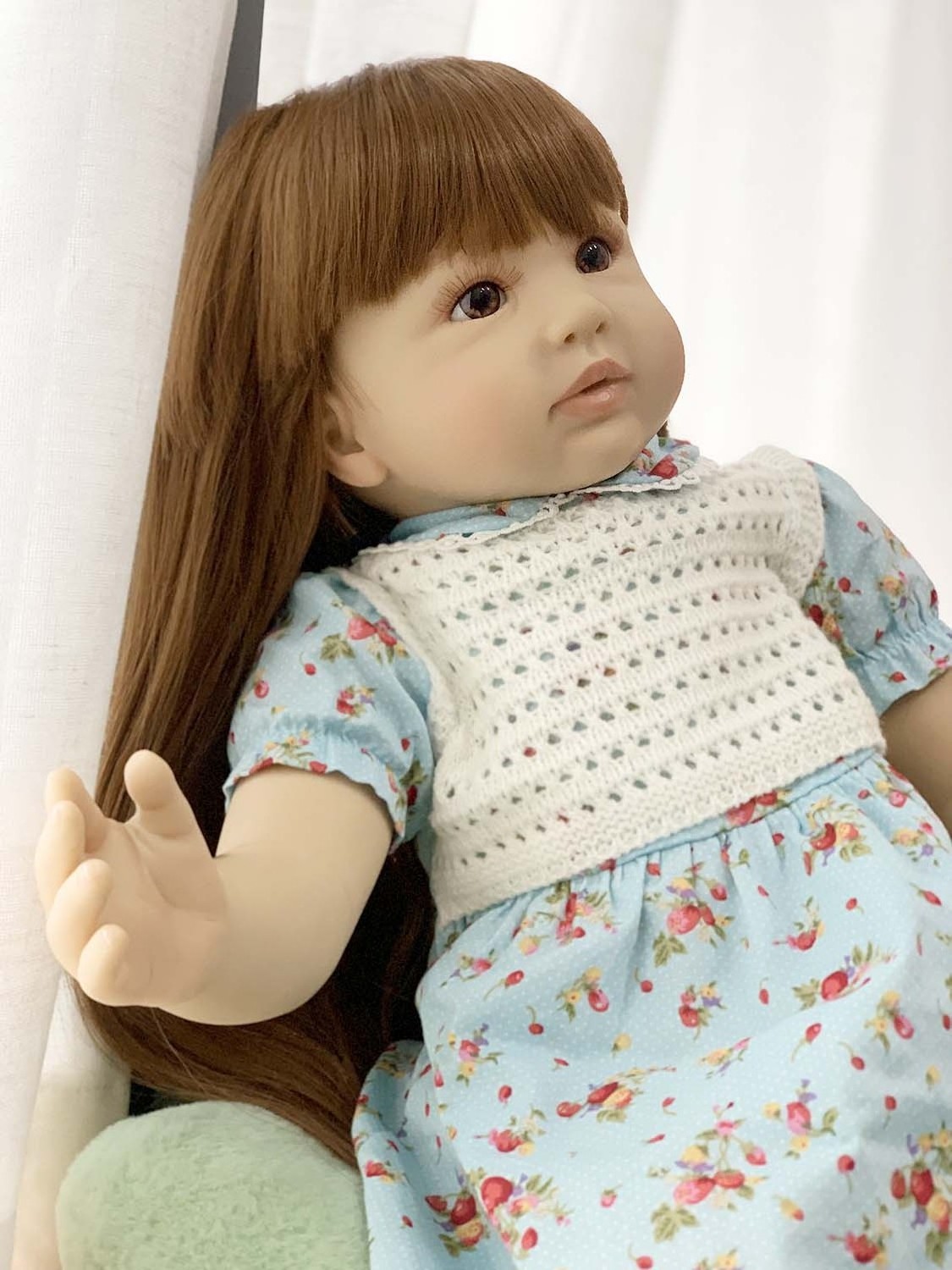 Mueve Ojos Vollsilikon 19-Inch Real Baby Doll Blue Pee Moving Silicone and Clothes Mini Reborn Dolls for Gifts