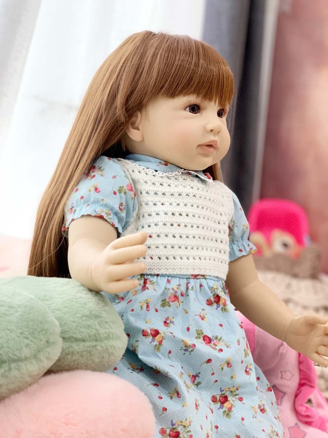 Mueve Ojos Vollsilikon 19-Inch Real Baby Doll Blue Pee Moving Silicone and Clothes Mini Reborn Dolls for Gifts