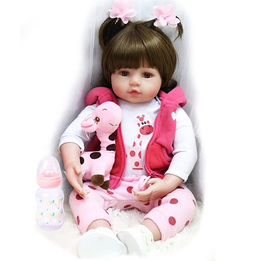 Reborn Baby Dolls Realistic Newborn Baby Dolls Pasted Wig Hair 18 inch Silicone Real Toddler Girl Lifelike