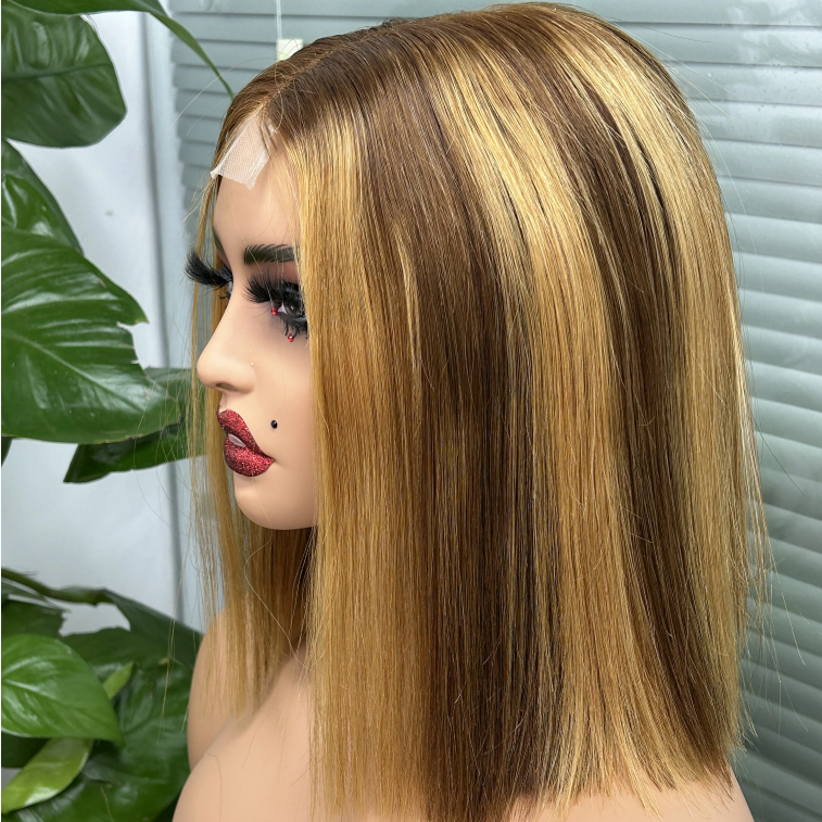 Highlight  Brown 350 Ginger Color Straight Bob Wig Virgin Human Hair Wigs 2x6 Lace Closure Kim K Short Straight Colored Bob Wig