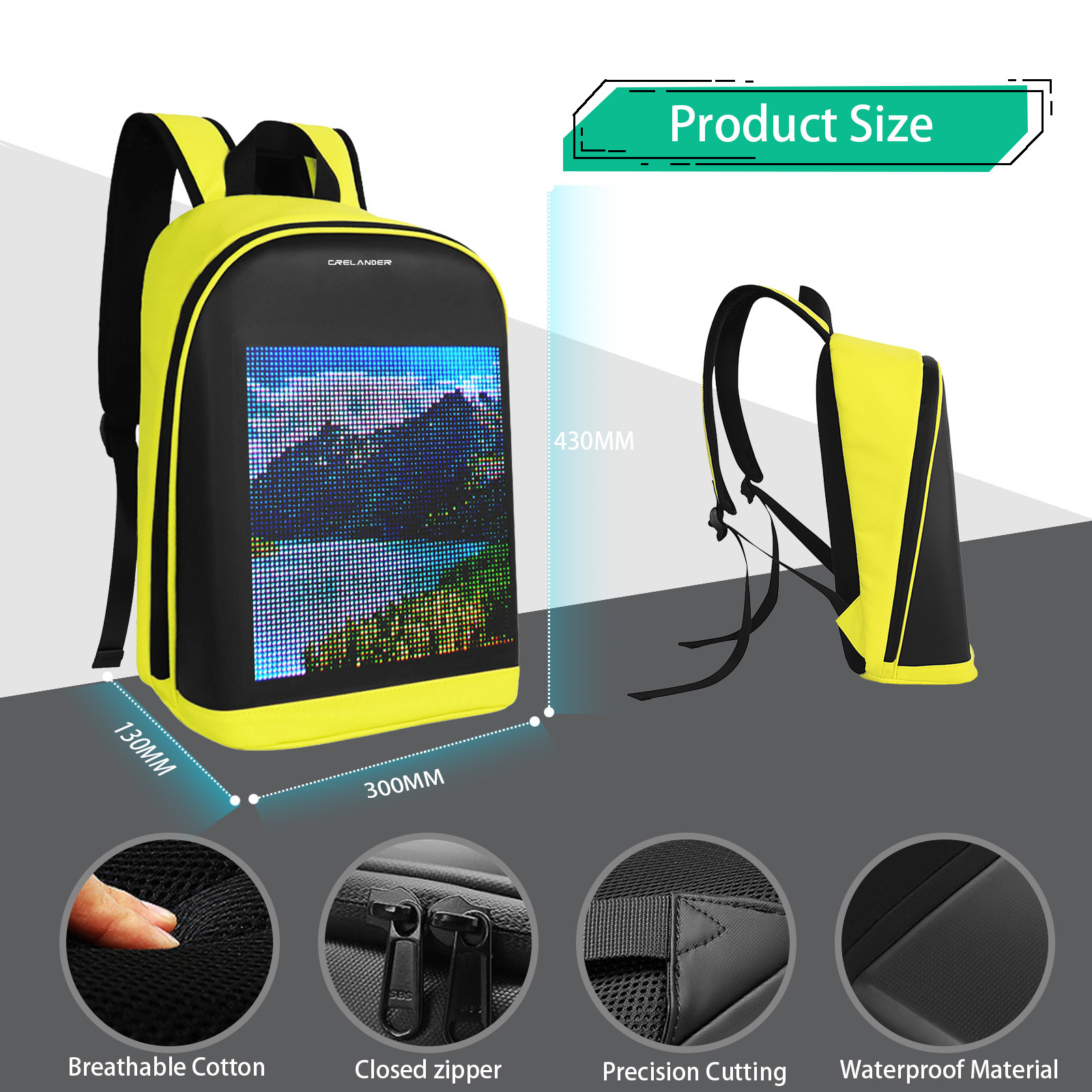 CRELANDER Waterproof Smart Led Display Backpack Lightweight Wireless APP Control Outdoor LED Bag pack Mochila Men Women