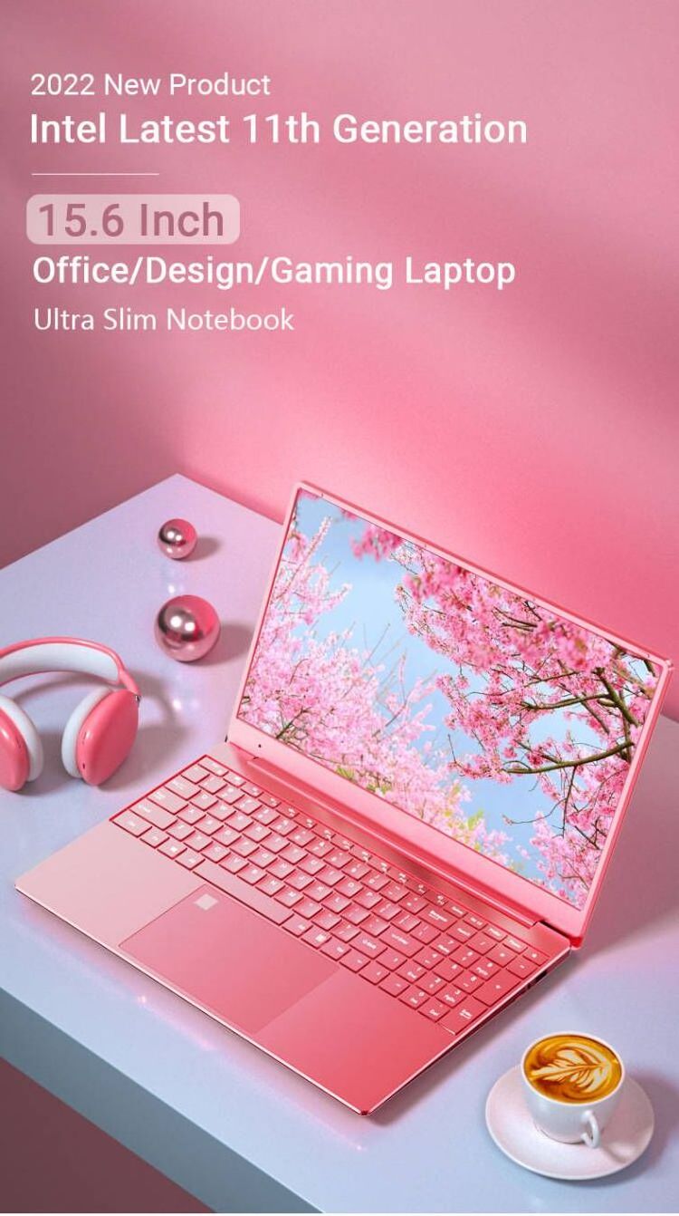 CRELANDER E156 Pink Laptop 15.6 Inch IPS Intel N5095 Quad Core DDR4 16GB RAM 128GB 256GB 512GB 1TB SSD Laptops Notebook Computer